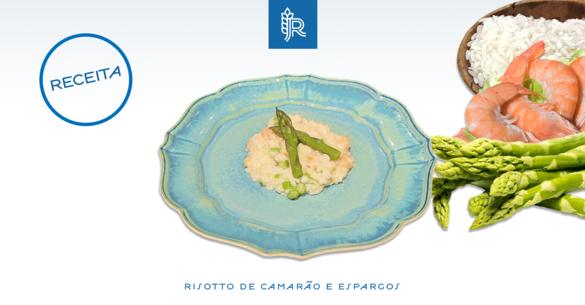 Risotto com camarão, espargos e queijo fresco batido