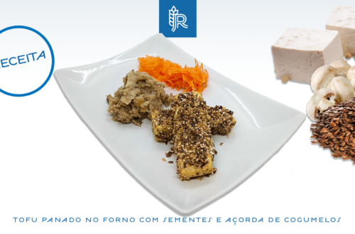 Tofu panado com sementes e açorda de cogumelos